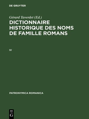 cover image of Dictionnaire historique des noms de famille romans (IV)